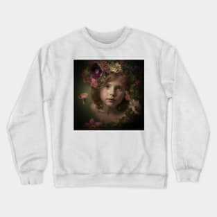 A Young Girl Wearing a Garland of Flowers Crewneck Sweatshirt